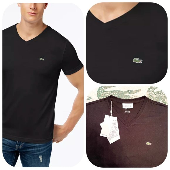 Lacoste Other - NWT Lacoste black stretchy Pima Cotton V neck Tee Shirt XL